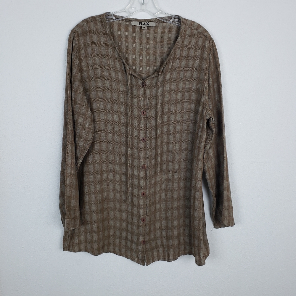 Flax | brown checkered button up top size P